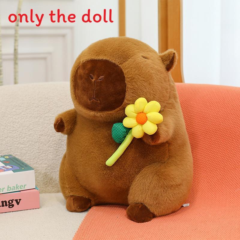 Plush Capybara Toy With Soft Pp Cotton Filling And Flower Design For Kids Birthday Gift