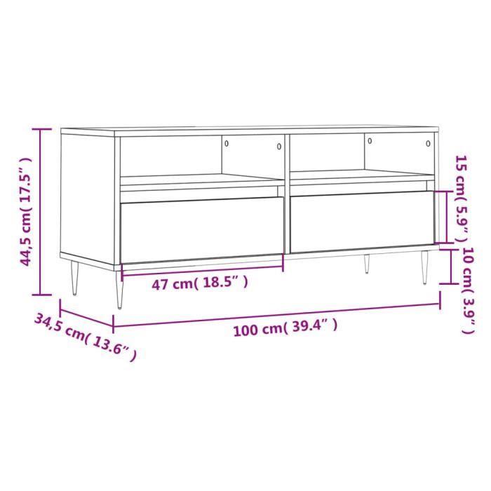 VidaXL Meuble TV gris béton 100x34,5x44,5 cm bois d'ingénierie 831232