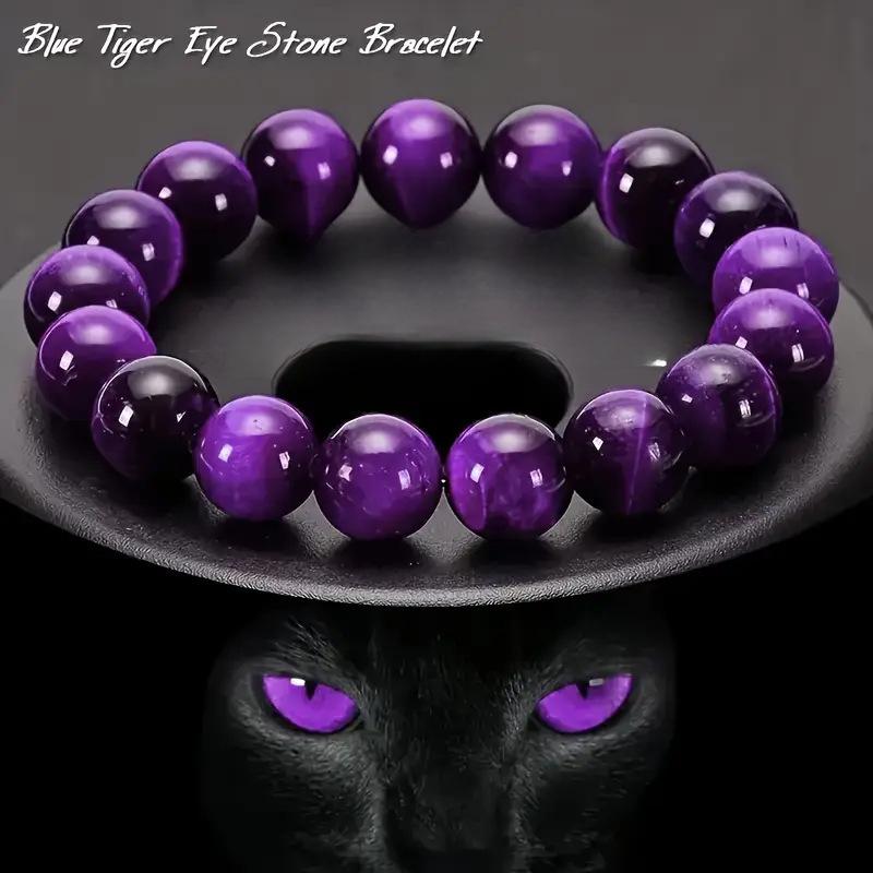 

Богемский браслет из бусин Тигрового глаза синего цвета - 8 мм Натуральный камень Привлечение богатства и успеха, Унисекс для повседневной носки и для особых случаев фиолетовый