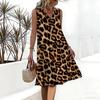 Plus Size V Neck Sleeveless Dress Chinese Ink Lotus Print For Garden Sightseeing Trip