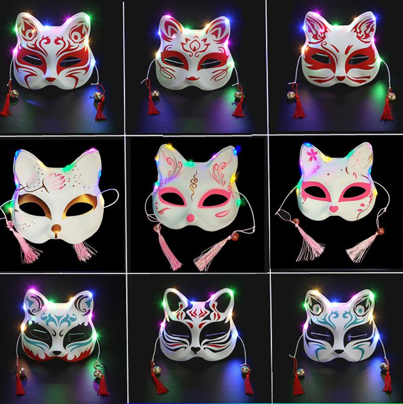 Luminous Cat Fox Mask - Hand-Painted Japanese Style Halloween Party Cosplay for Women