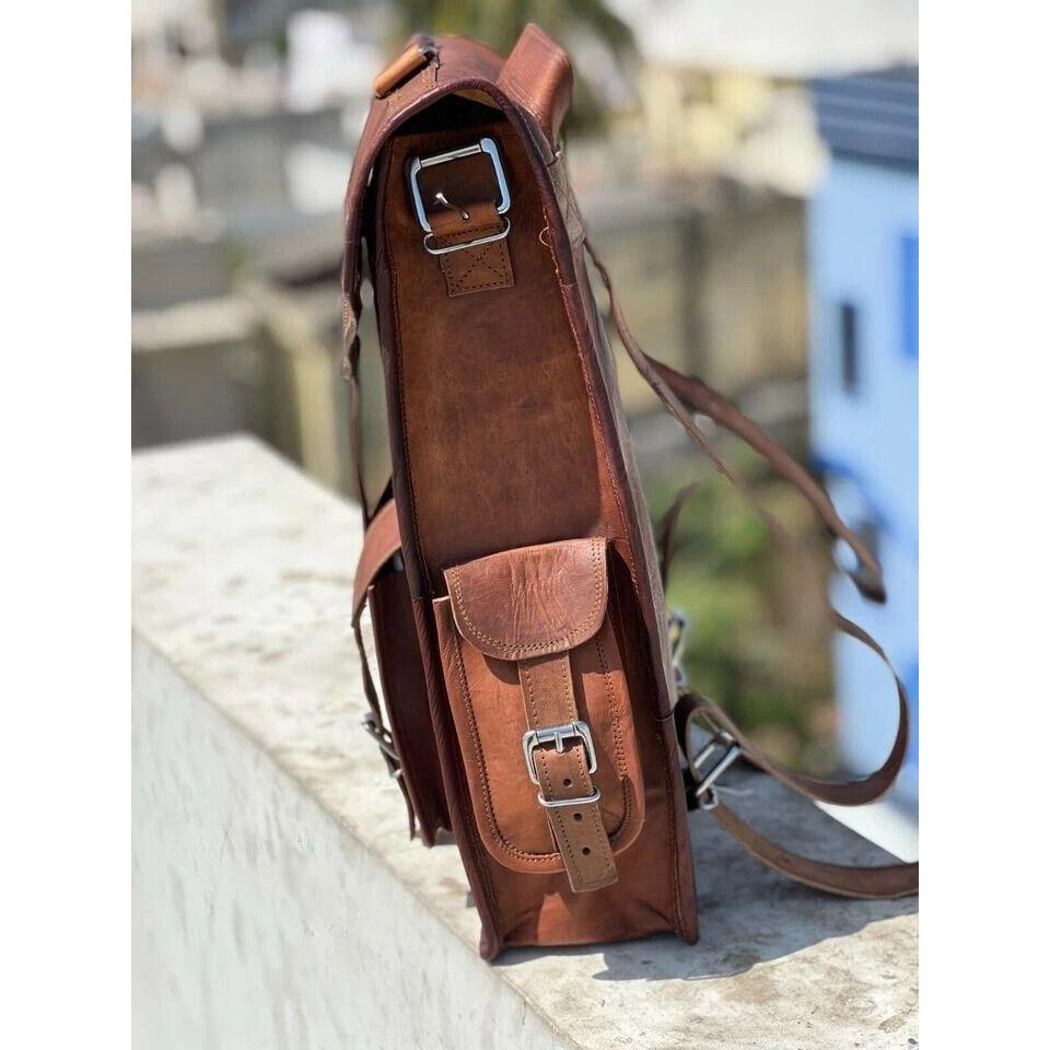 Leather Backpack Bag Laptop Rucksack Genuine Men's Travel Brown Men Brown New