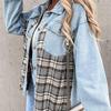 Jeansjacke Karierte Knopfleiste Hemdjacke Damen Patchworkjacke Warm Bequem Pendler Langärmliges Hemd Herbst Winter