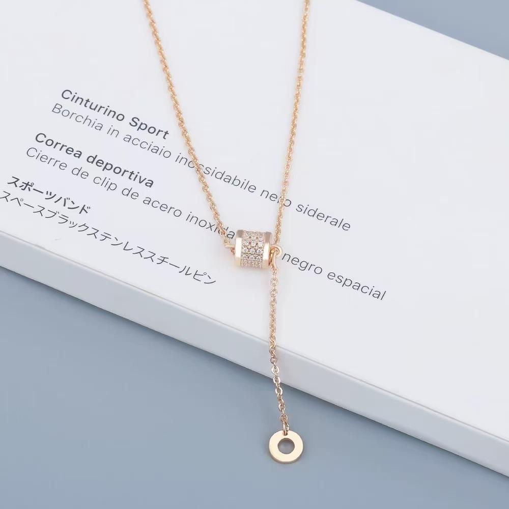 Real Gold-Plated Necklace with Diamond Inlay and Tassel - Women's Japanese Korean Light Luxury Clavicle Accessory