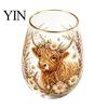 Liberty Bell Themed Glass Cup, Egg Shape Clear Lead-Free Crystal Enamel Painted Golden Rim Large Capacity Wine Vintage Drinking Tumbler, Glassware for