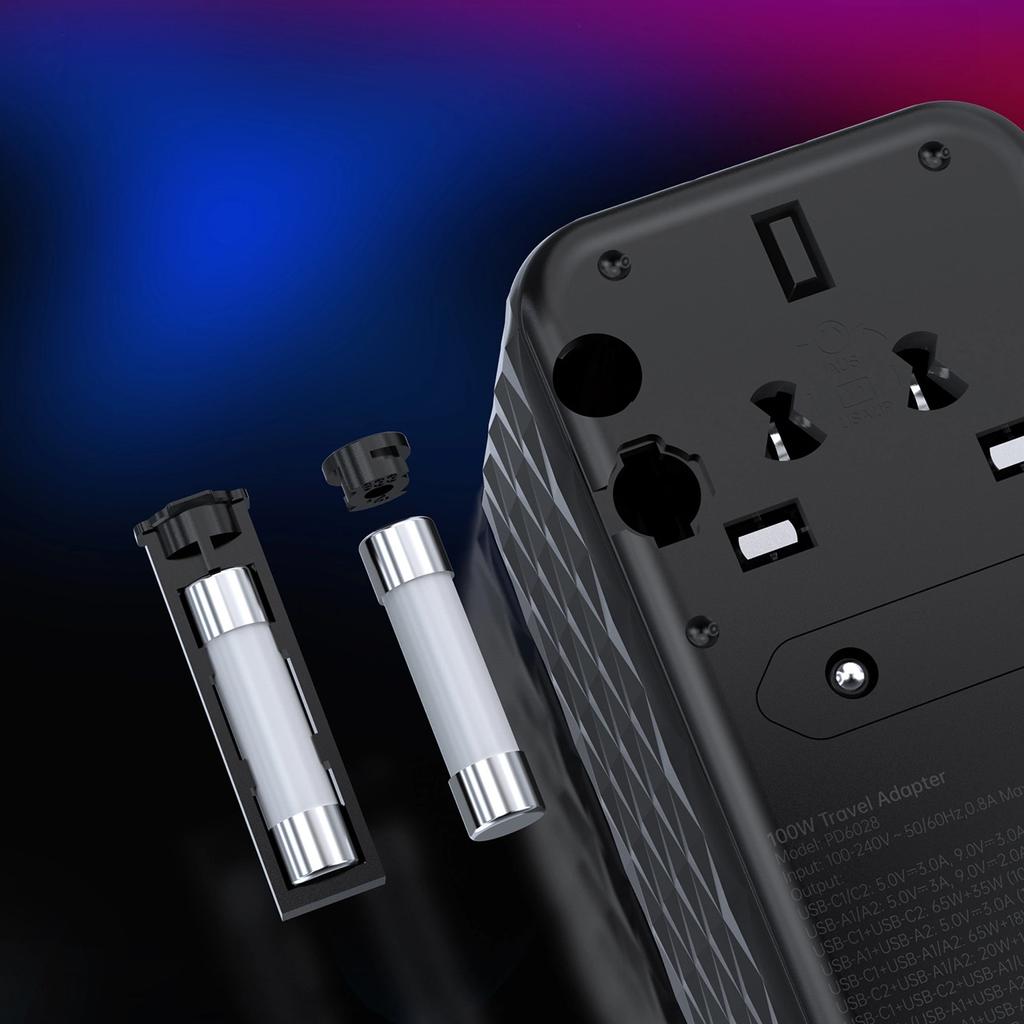 Adapter Podróżny Choetech Pd6028 Eu / Us / Aus / Uk 2X Usb-C 2X Usb-A 100W - Czarny