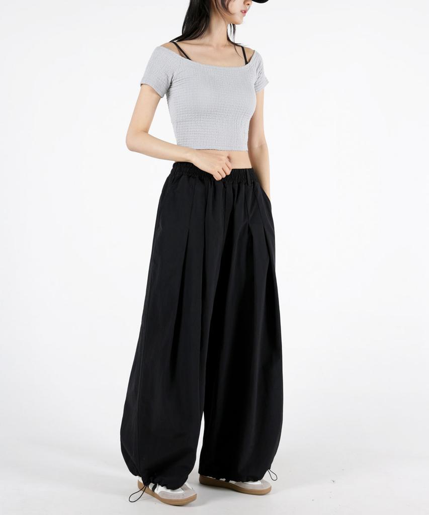 UMM Women'S Rustling Double Pintuck Balloon Wide Pants 2 Colors
