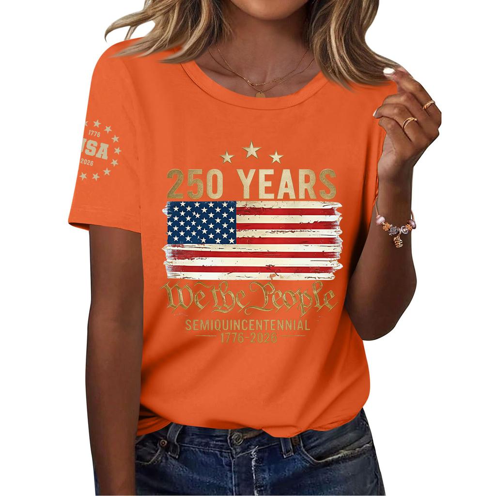 Women's Fashion Casual Printed Short Sleeve Round Neck Pullover Tops
