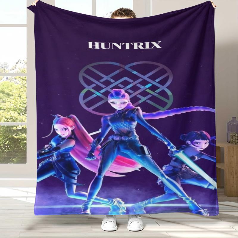 

K-Pop Demon Hunters Golden Saja Boys Flannel Blanket,Ultra Soft Warm Plush Throw for Home Bedroom Bed Sofa Cover Office picnic 75x90cm