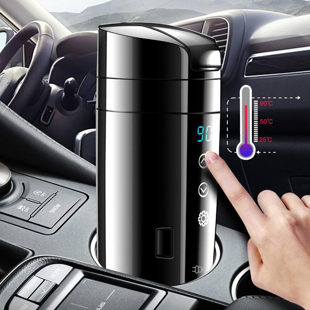 400ML Car Kettle Electric Heating Cup 12V-24V Stainless Steel Car Water Warmer Bottle LCD Display Heat Preservation Coffee Mug