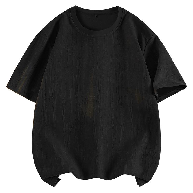 T-shirt Homme Manches Courtes Jacquard Imitation Jean 2025 Nouveau Été Décontracté Manches Cinq Points Tendance Ample