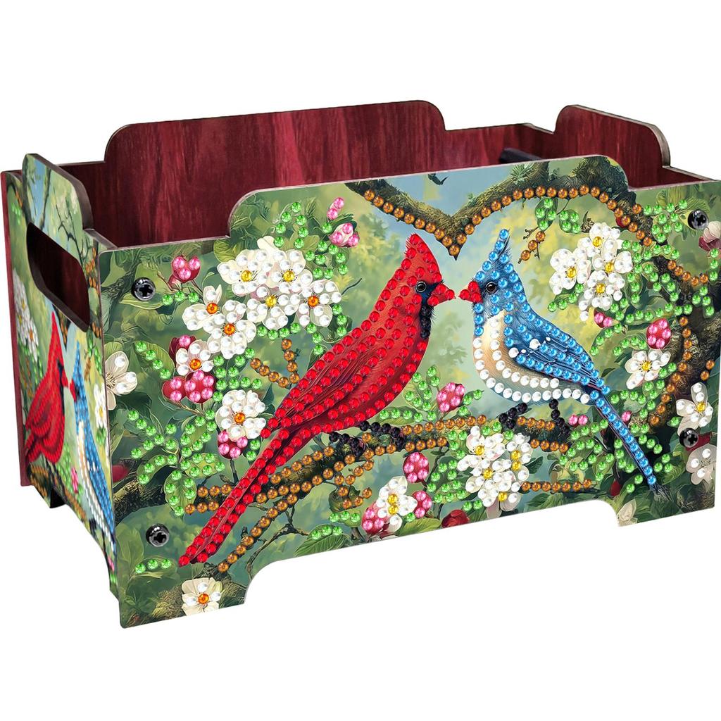 5D DIY Diamond Art Colored Pattern Wood Case Partial Drill Rhinestones Decorative Storage Box Wooden Crystal Storage Handbag Kit