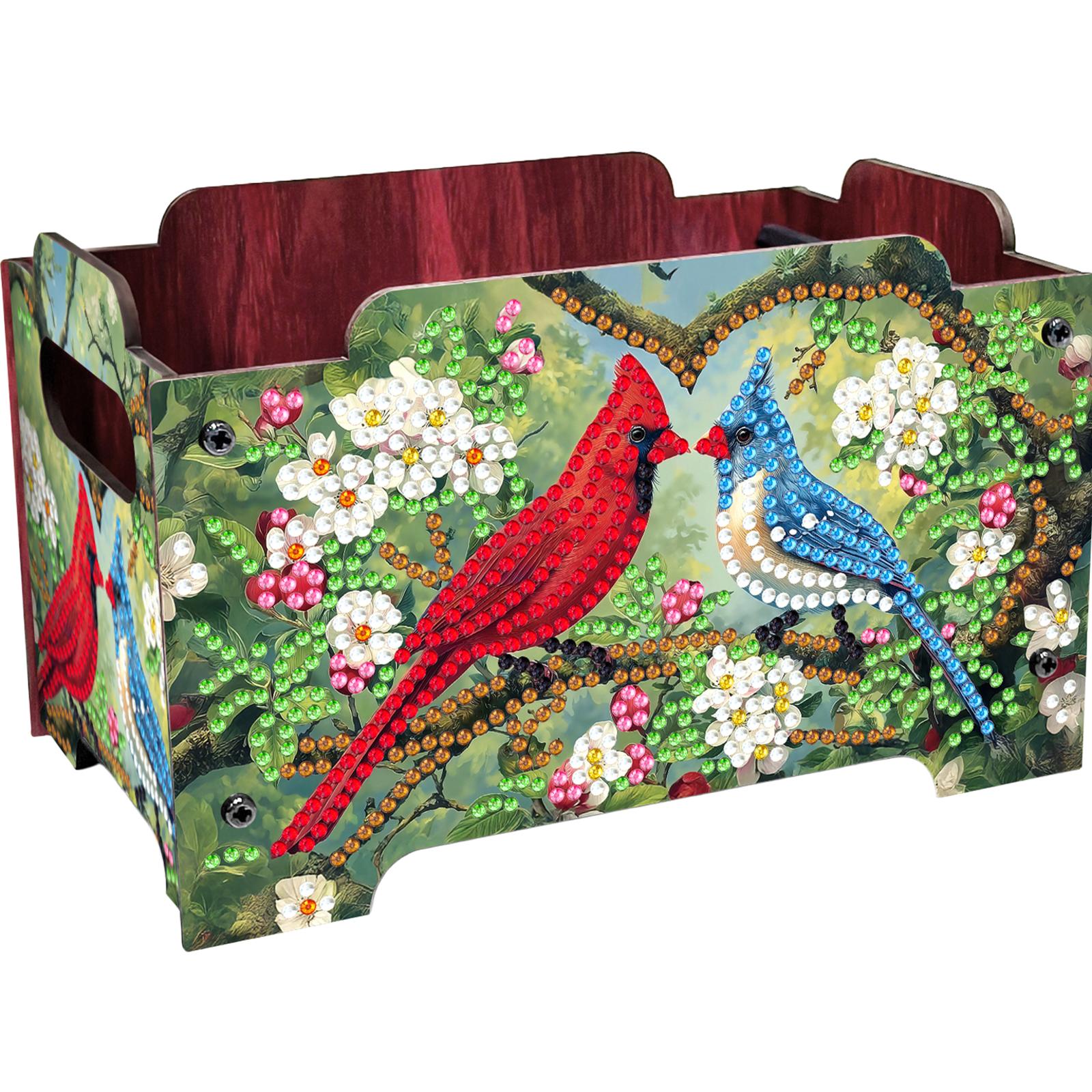 

5D DIY Diamond Art Rhinestones Decorative Storage Box Wooden Crystal Storage Handbag Kit Handmade Storage Clutch for Home Decor кардинал