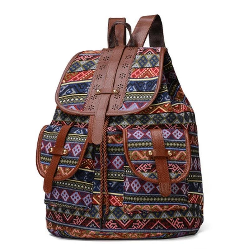 2024 Women Canvas Vintage Backpack Ethnic Knitted Backpacks Backpacks Printed Travel Backpack Schoolbag