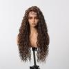 ALAN EATON Long13x4x1 Lace Synthetic Wigs Brown Highlight Golden Curly Wig for Black Women Natural High Density Daily Use