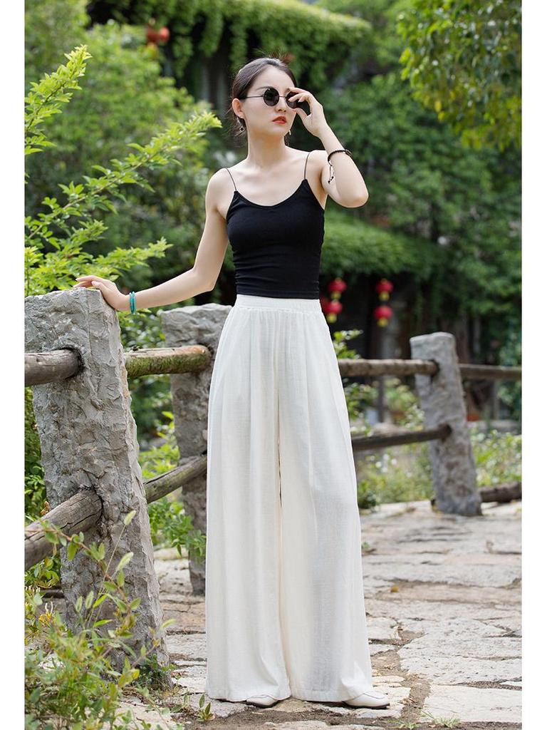 2025 Fall/Winter Cotton Linen Women's Chic Wide-Leg Skirt Pants - Textured, Flowy, and Leg-Elongating