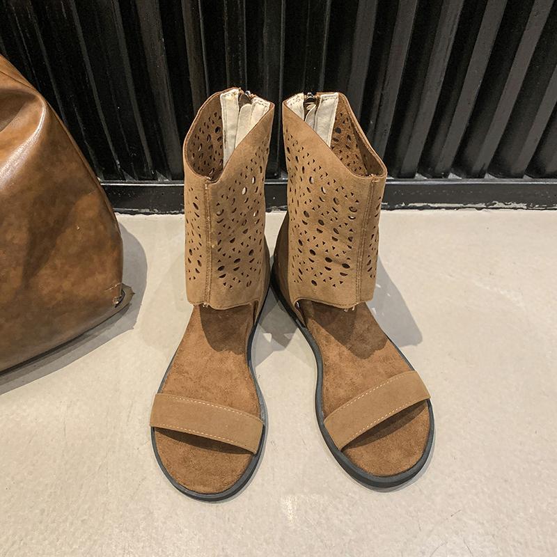

Модные сандалии с открытым носком, полые дышащие крутые ботинки, лето 2025, новинка, римские туфли на внутренней платформе, универсальные брюки с короткими штанинами, ботинки-трубы, женские 35