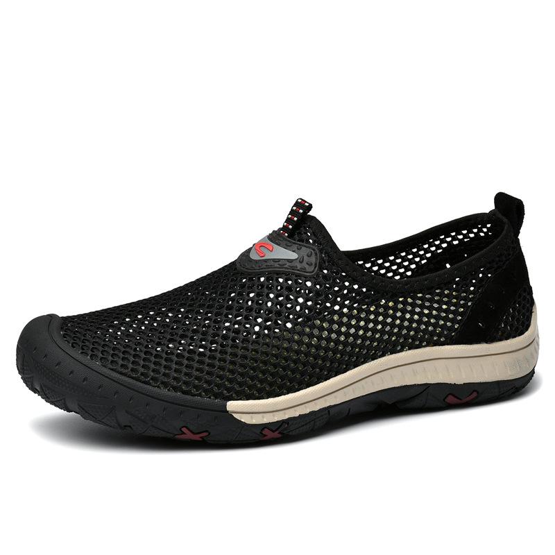 

Мужские сандалии с открытыми носками, модная повседневная обувь, дышащие мужские пляжные туфли для спорта на открытом воздухе, балетки, новые летние мокасины, сетчатая обувь для ходьбы 48 чёрный