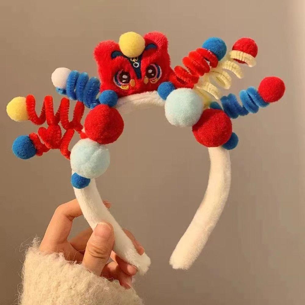 Red Hairband 2024 Happy New Year Headband Lion Dance New Year Headdress  New Year Gift