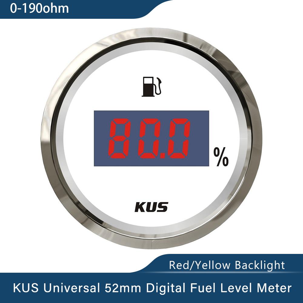 KUS New 52mm Auto Marine Fuel Oil Level Gauge Meter 0-190 ohm 240-33ohm with Red Yellow Backlight 12V/24V for Car Boat