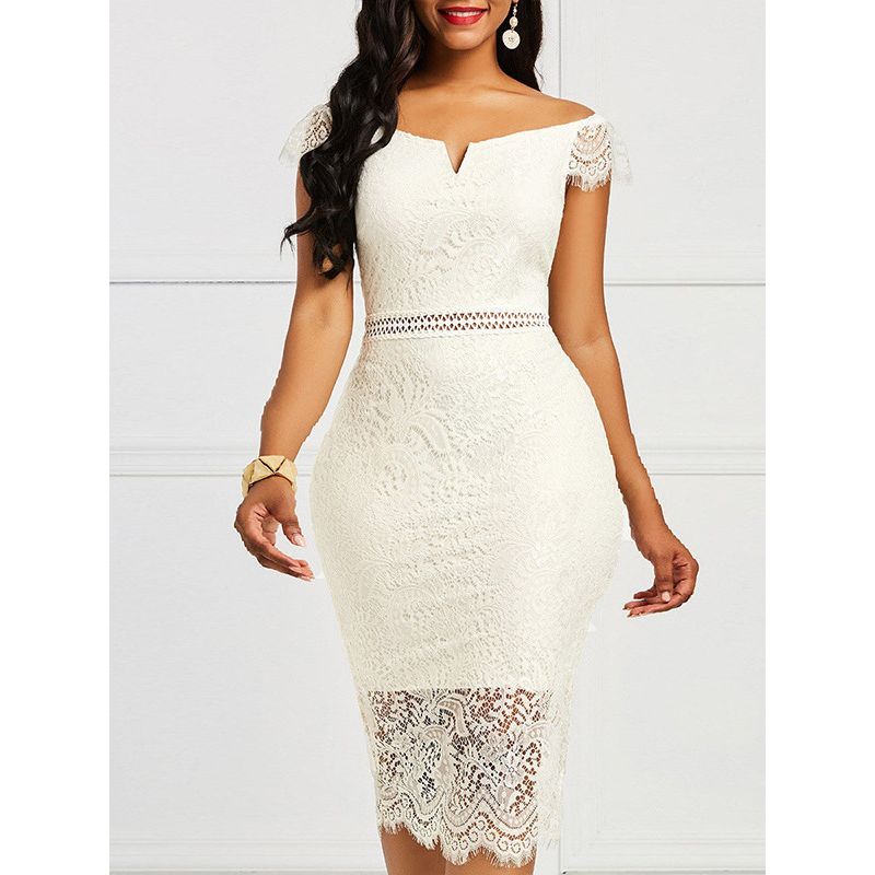 Solid Color Lace Hip Hugging Dress Women's Pure Color Sleeveless Lace Sheath Dress