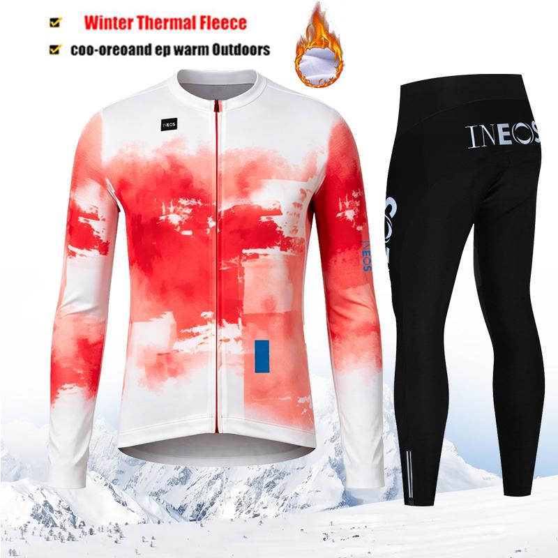 2027 Winter Rvouei Cycling Clothing Men Thermal Fleece Bicycling Clothing Set Outdoor MTB Bike Bib Pants Ropa Maillot Ciclismo