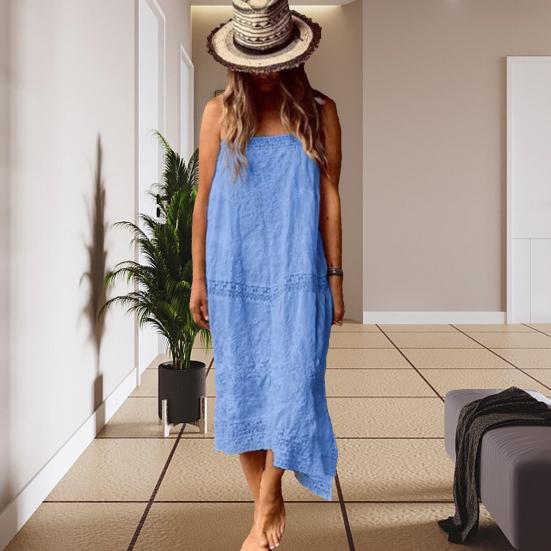 

Trendy Solid Color Vintage Midi Dress Breathable Beach Women Clothes 2XL коричневый