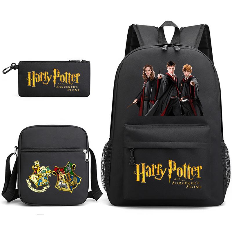 Large Capacity Schoolbag with Shoulder Strap; Student Three-piece Pencil Case Set