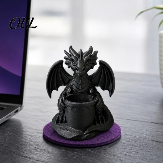 Květináč s integrovanými drenážními otvory, 3D tištěný držák na tužky/štětce ve tvaru draka, Venkovní květináč pro malé zelené rostliny