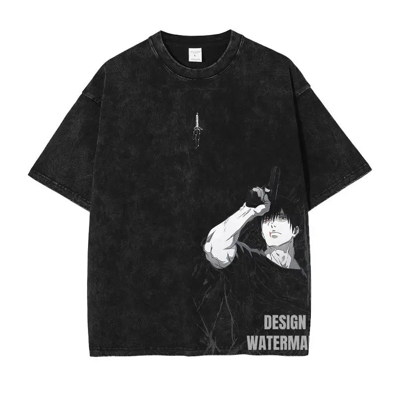 Neues Top Heißblütiger Anime Gojo Vintage Oversize T-Shirt Säuregewaschen Jujutsu Kaisen Herren Damen Baumwolle Harajuku Lässiges T-Shirt