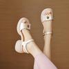 French Retro National Style Soft Leather Open-toed Camellia Thick-heeled Sandals Women's Small Thick-soled High-heeled Temperament Roman Shoes