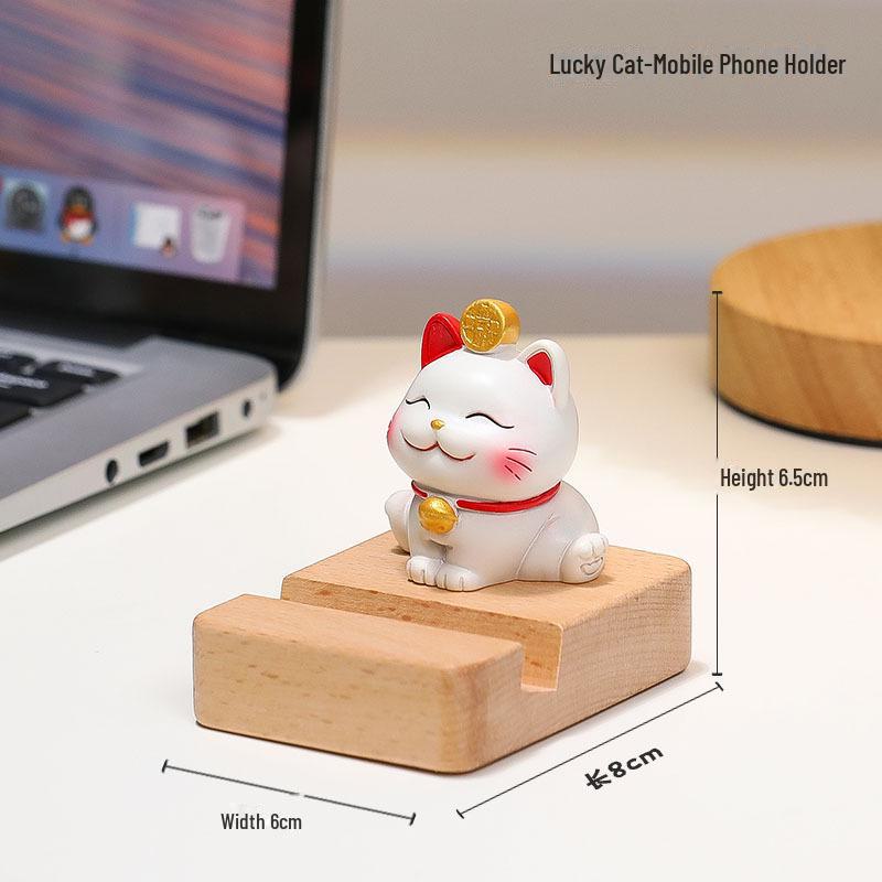 Cute Lucky Cat Phone Stand - Desktop Ornament & Mini Kitten Birthday Gift