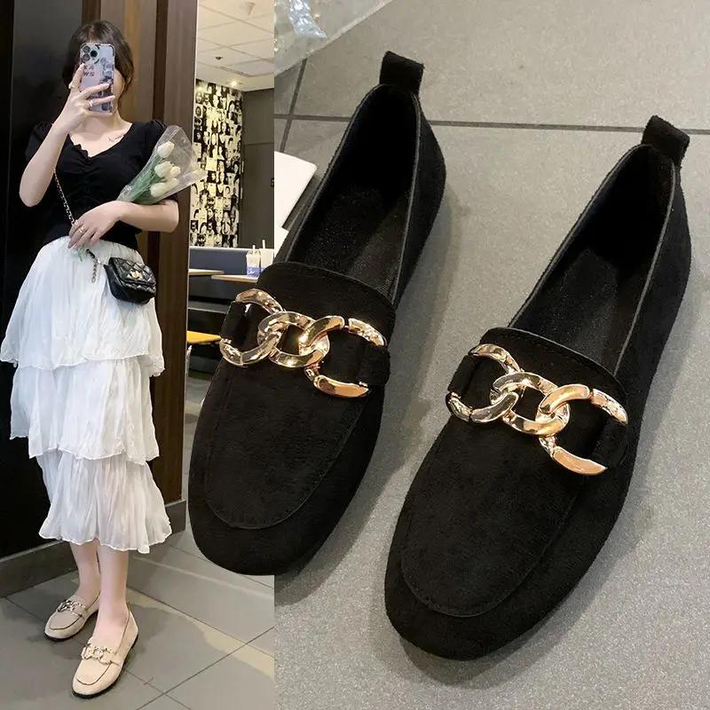 Fashion Black Round Toe Women's Flat Shoes Slip-on Comfortable and Elegant Korean Style Non Luxury Brand Fashionable Y2k Ladies Footwear