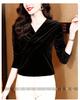 Elegant Cross V-Neck Lace Beaded Black Velvet Top