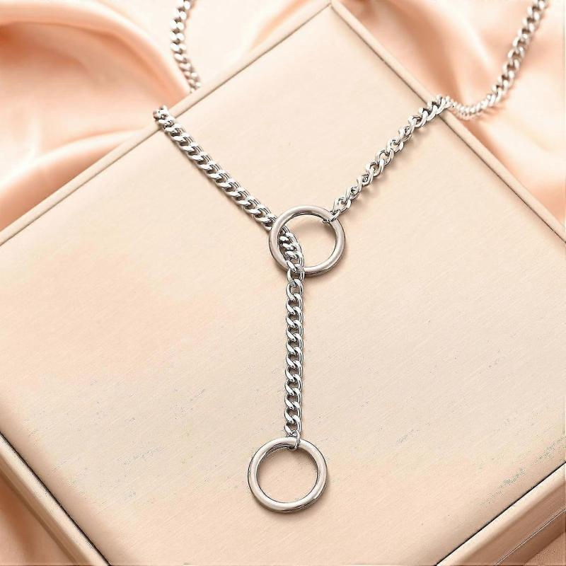Heart O Ring Slip Chain Necklace for Women Stainless Steel Cuban Chain Heart Necklace Punk Rock Coll