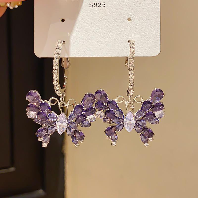 Retro Silver Needle Zircon Glass Water Drop Earrings Court Temperament Stud Earrings Personality Trend Versatile Earrings Women