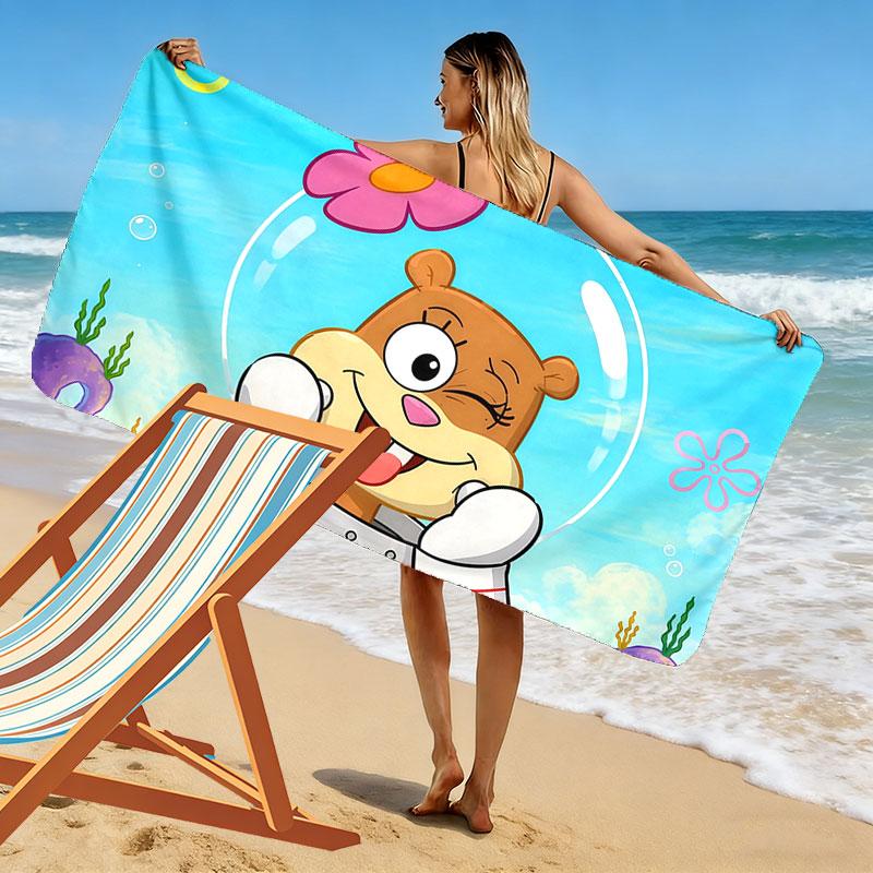 SpongeBob Cartoon Print Beach Towel, Large Soft Quick Dry Towel for Beach Camping Swimming