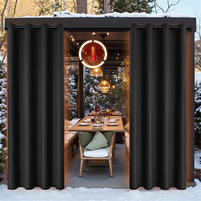 Winter Proof Thermal Curtain with Detachable Quilted Liner Noise Reducing Quick Grommets Mounting Indoor Insulation