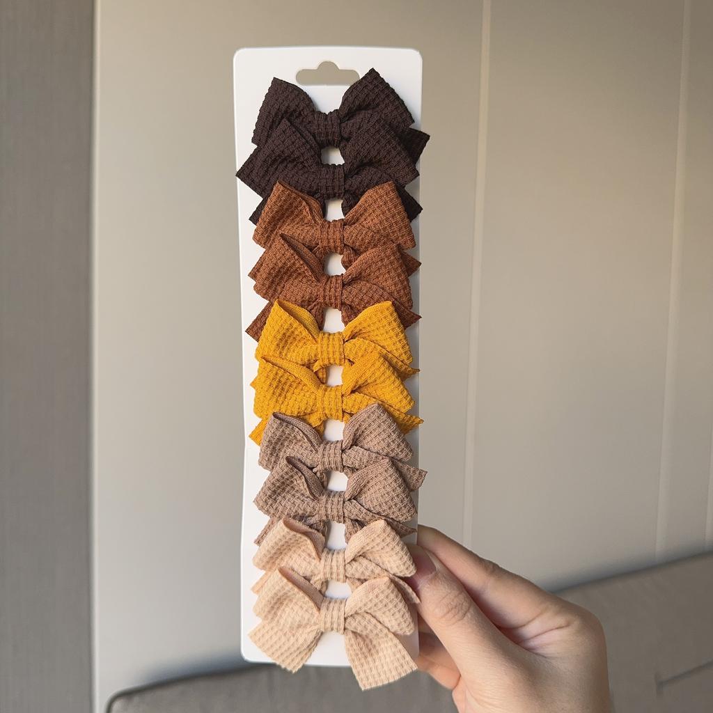 10Pcs/set Soft Cotton Bow Hairpin Girl Sweet Plaid Design Hairclip Solid Color Lovely Hairgripe Barrettes Kids Hair Accessories