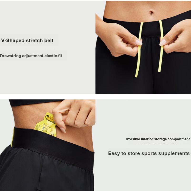 HOKA ONE ONE Solid Color Lace-Up Mid-Waist Three-Quarter Sports Shorts Women shorts Black 1151090