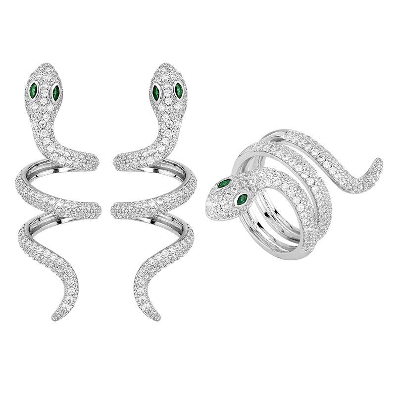 Huayei Jewelry Set Accessories Earrings Ring Serpentine Design High Sense Light Luxury Super Flash Zircon Women