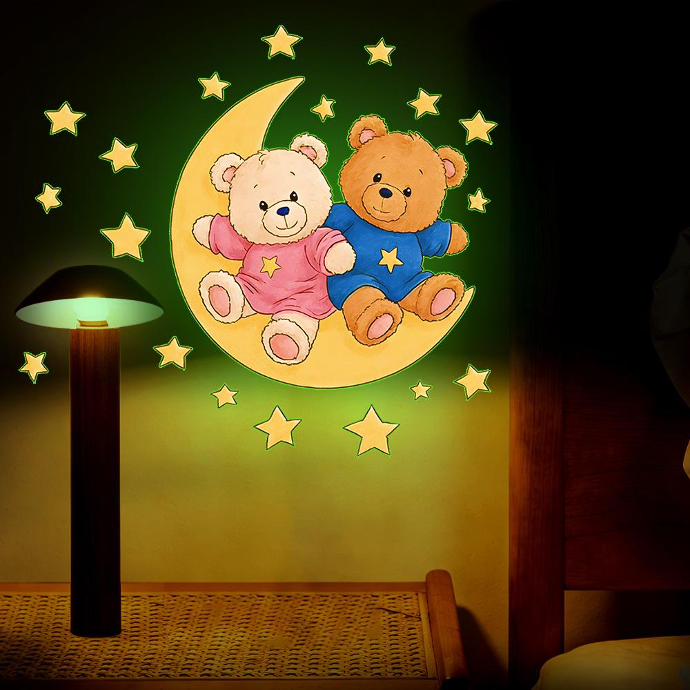 Cartoon Cute Little Bear and Starry Sky Wall Stickers for Living Room and Bedroom Decoration
