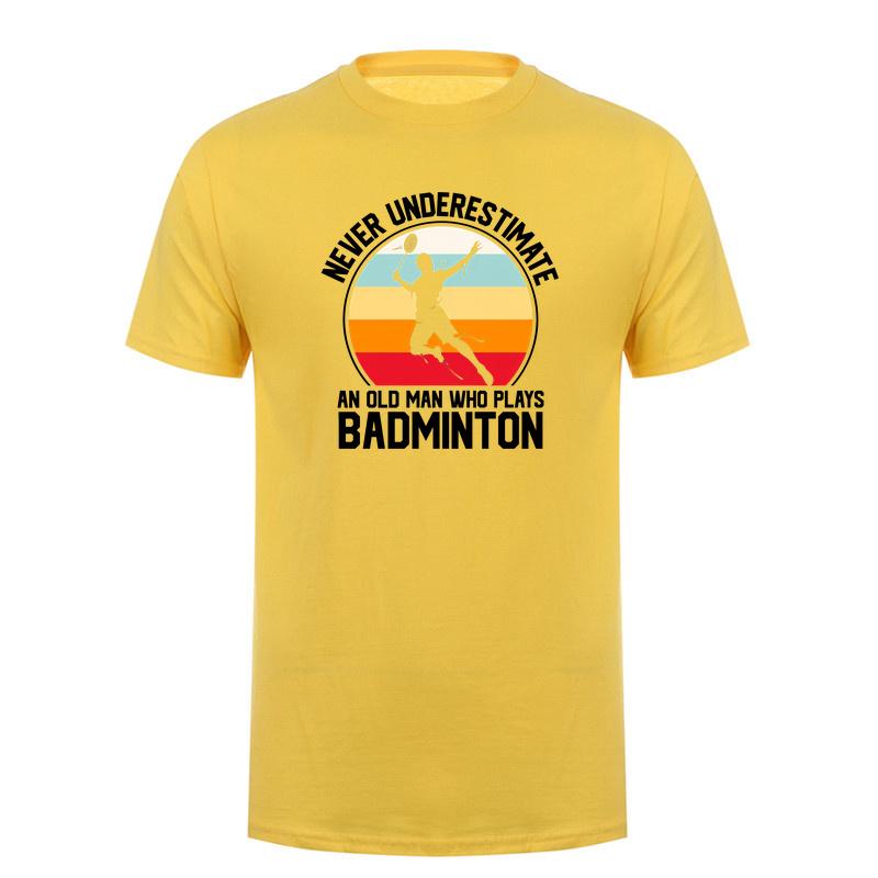 Never Underestimate An Old Unisex Who Plays Badminton T Shirt Retro Sunset Tshirts Sports Lover Gift Da844