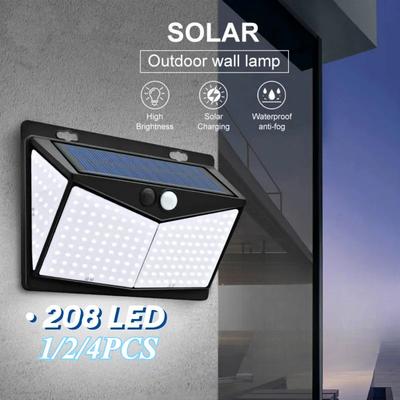208 LED Solar Wandleuchte Wasserdicht Kabellos Sicherheit Bewegungssensor Licht 3 Lichtmodi für Garten Gehweg Pfad Eingangstür