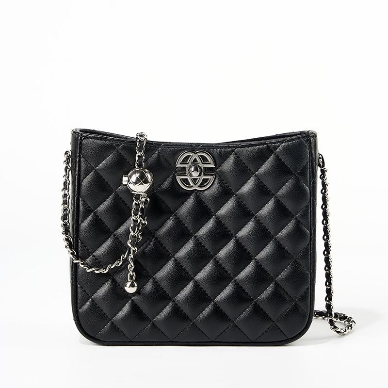 Fashion Versatile Shoulder Women's Bag New Leather Chain Rhombus Bag Commuter Bucket Bag Shoulder Bag