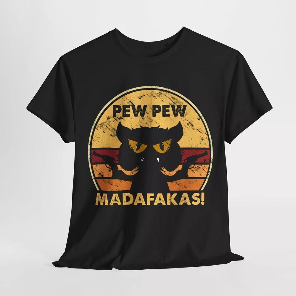 Pew Pew Madafakas Funny Black Cat Gangster With Gun Vintage T-Shirt.webp Unisex T-Shirt XXXL