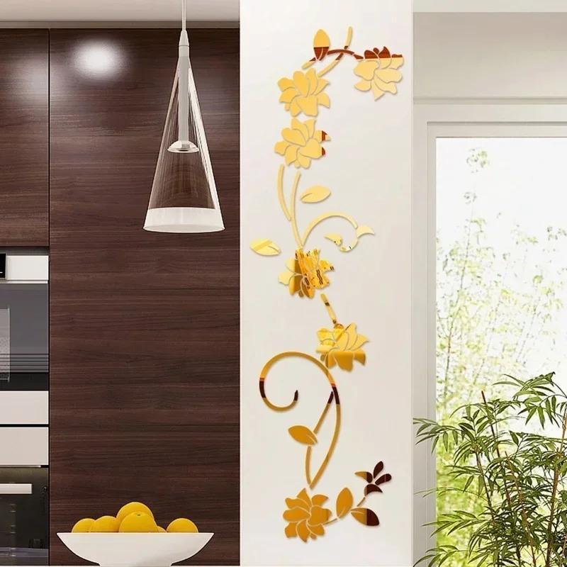 Acrylic Flower Shape Wall Sticker Background Art Living Room Mirror Home Fashion Decoration Wall Stickers Posters House Supplies
