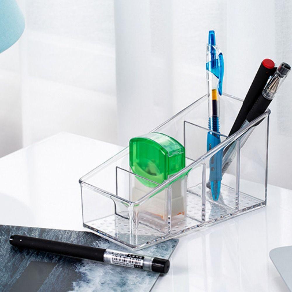 4přihrádkový úložný stojan na dálkové ovládání, průhledný a čirý stolní organizér na štětce na make-up