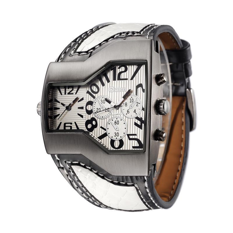 Quartz Men s Personality Watch, Dual Time Zone Large Dial Belt Men s Watch World Time Hot Sale белый