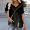 Summer V-neck Geometric & Abstract Pattern 3D Printed Top Fashionable Casual Short Sleeved Women's T-shirts